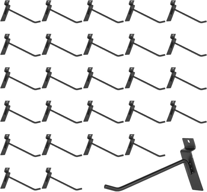 SINCHEEWAY 50 Pack Slatwall Hooks, Slatwall Accessory for Hanging, Slat Board Hook for Garage, Retail, Home, and Shop Display (Black, 6 Inch) - Image 1